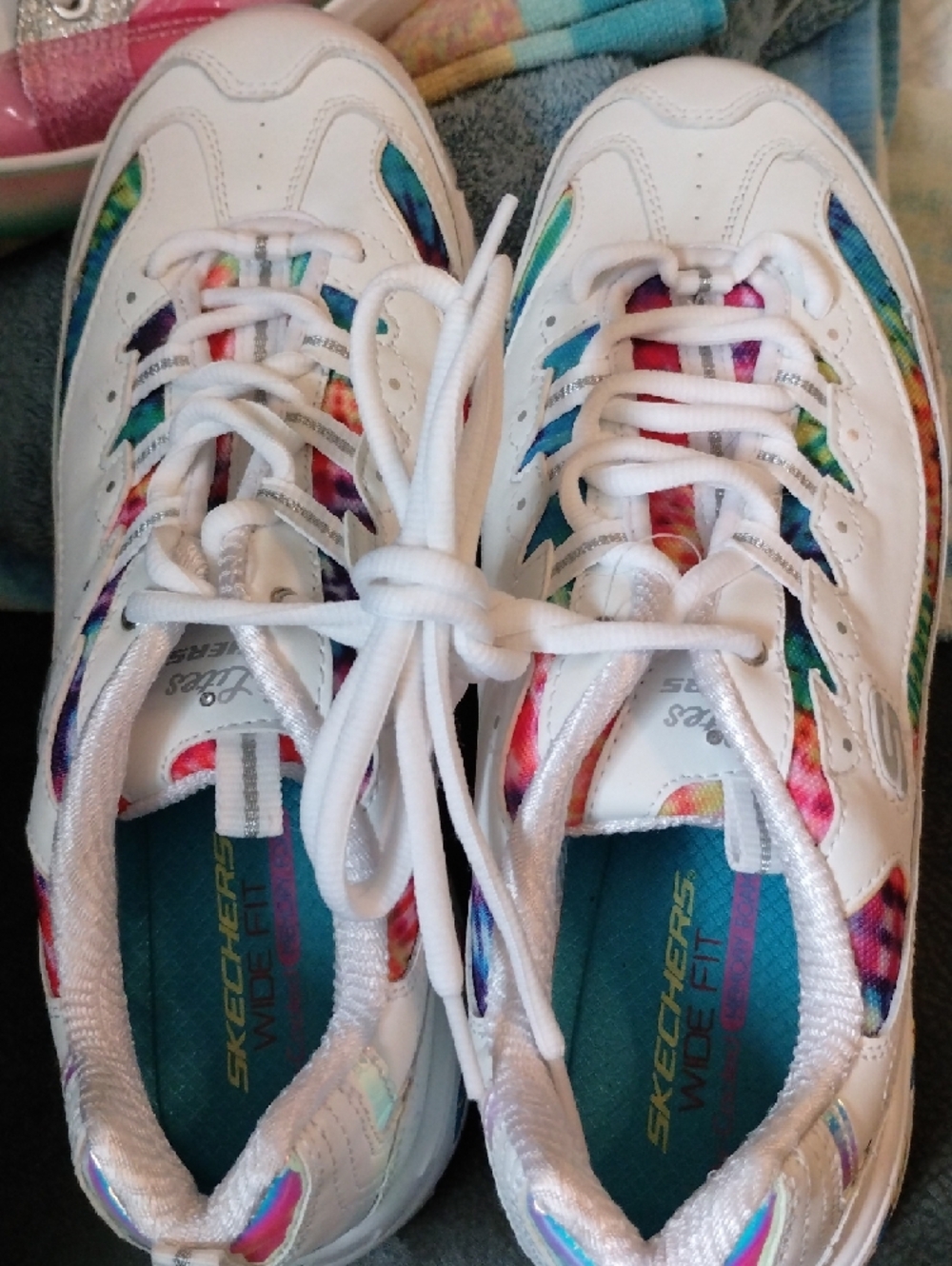 Skechers D'Lites White Sneakers Multicolor Tie-Dye Panel Women's 11 (wide) NWOT - Picture 6 of 7